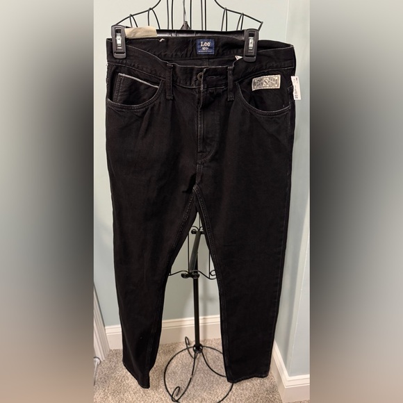 LEE 101 + Selvedge Black Denim Jean Sz 31x 31 Straight Cowboy Hide Patch Western